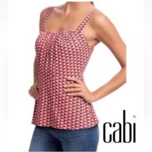CAbi Size # 778 Dream Day Peplum Geometric Tank Top Red Blue Babydoll 10